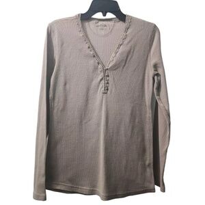 Eddie‎ Bauer Henley Top Long Sleeve Casual Knit Shirt Beige Size L